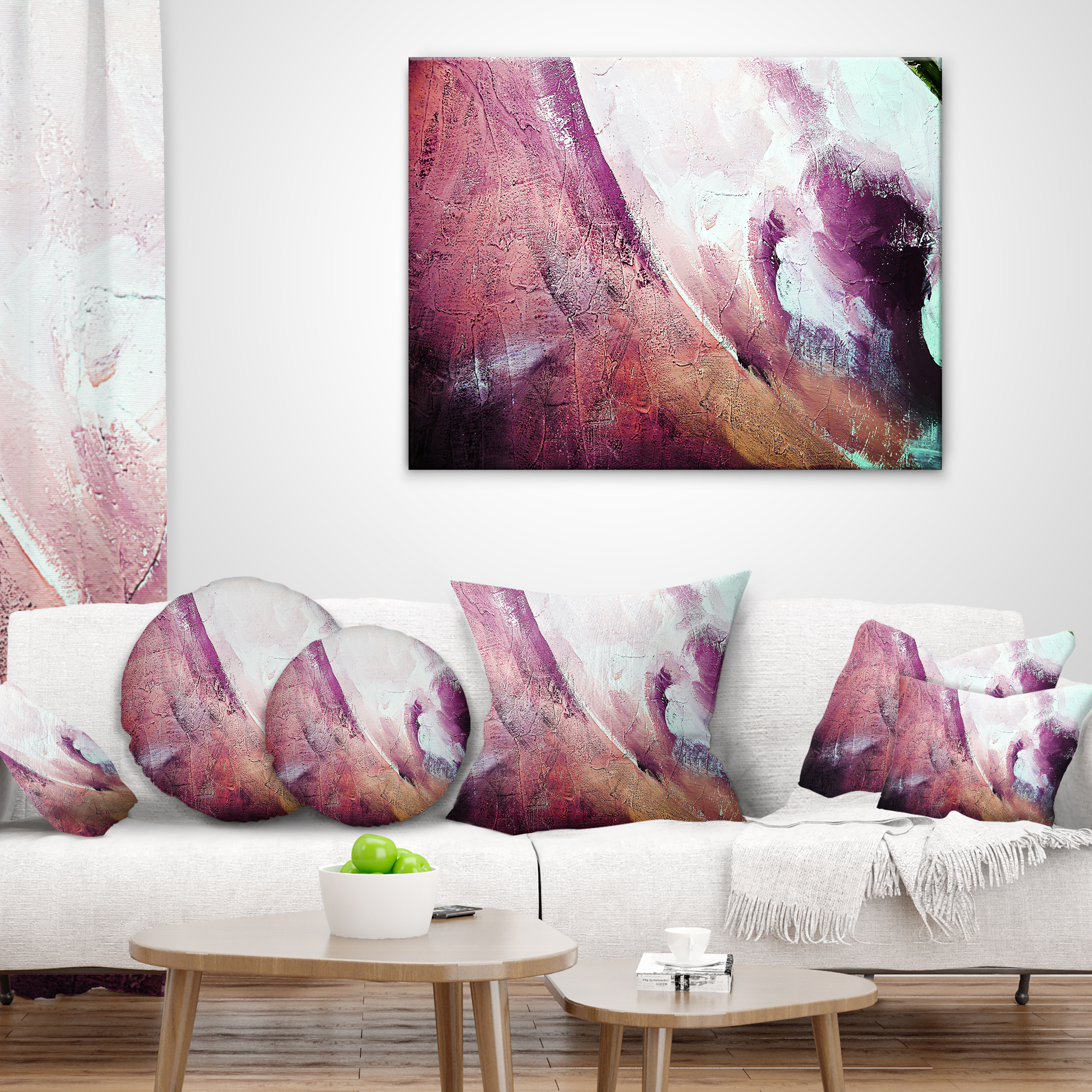 Designart White and Purple Texture - Abstract Throw Pillow - 12x20