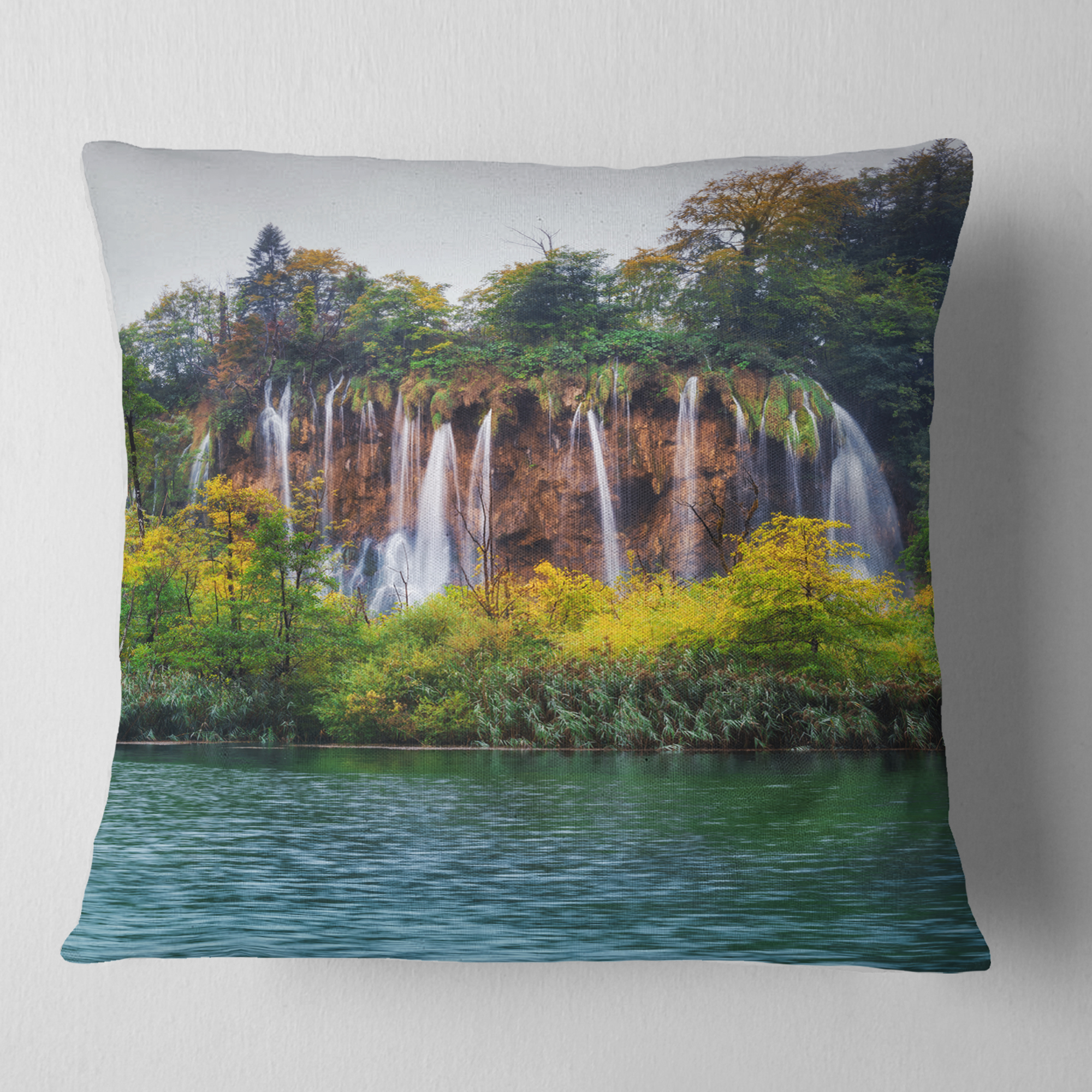 Designart Plitvice Lakes Croatia - Landscape Photo Throw Pillow - 16x16