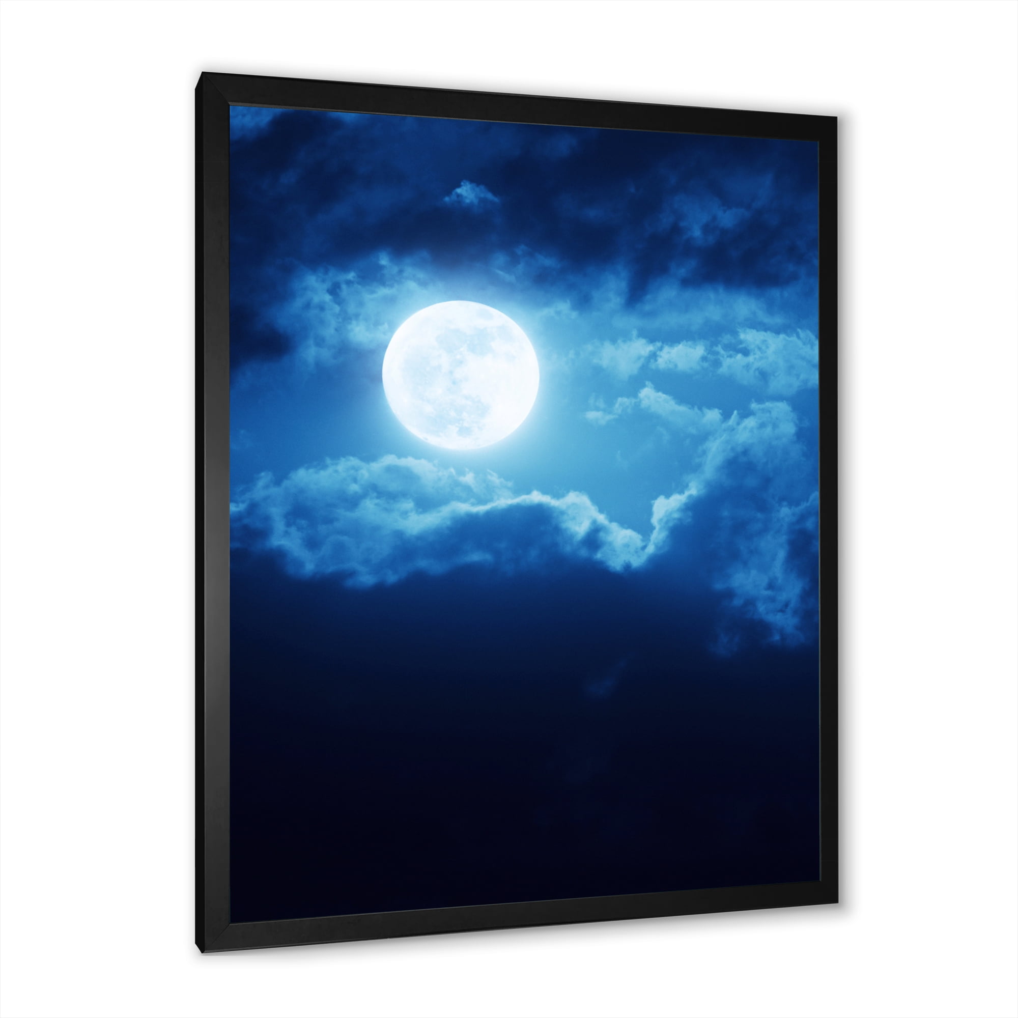 Designart 'Full Moon Night in Cloudy Sky III' Nautical & Coastal Framed Art Print