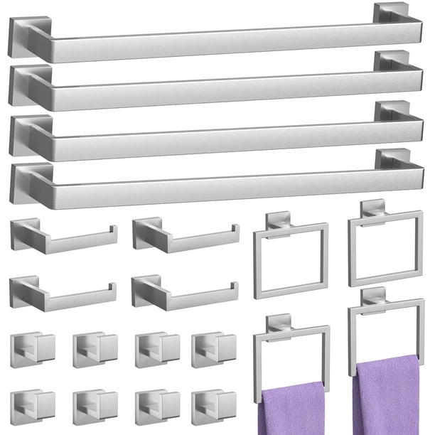 Juego De Accesorios De Baño De Níquel Cepillado De 20 Piezas: Barra Para Toallas De 23,6 Pulgadas, Aro Para Toalla, Soporte Para Papel Higiénico Y Ganchos, Herrajes Para Baño Montados En La Pared, Res