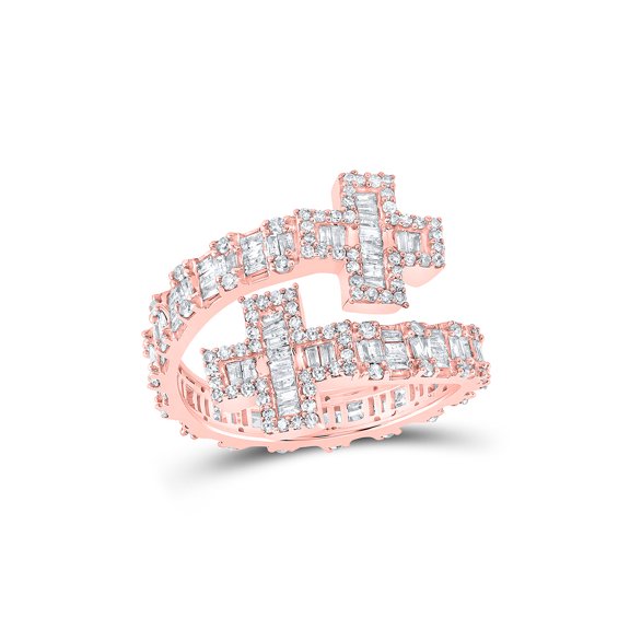 10kt Rose Gold Womens Round Diamond Cross Cuff Band Ring 1 Cttw