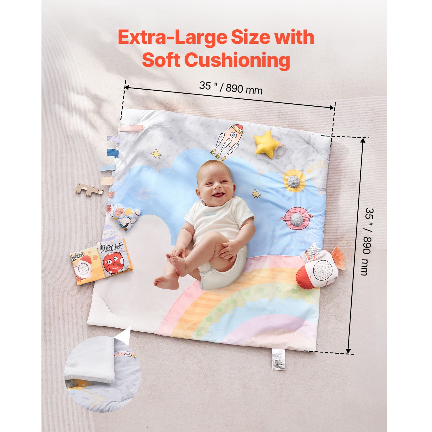 KFFKFF Infant Play Mat, Belly Time Mat with Half a Dozen Interactive Toys, Infant Activity Mat with Illuminated Melodic Spaceship Toy for Newborns Aged 0-18 Months, Essential Present