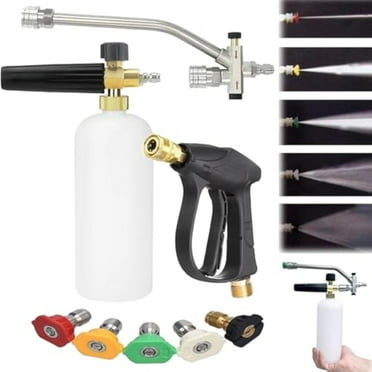 Dual Purpose Switch Spray Gun, Foam Cannon Dual Connector Accessory for Hose Pressure Washer Kit, Car Wash Foam Gun Kit with 5 Pressure Washer Nozzle Tips