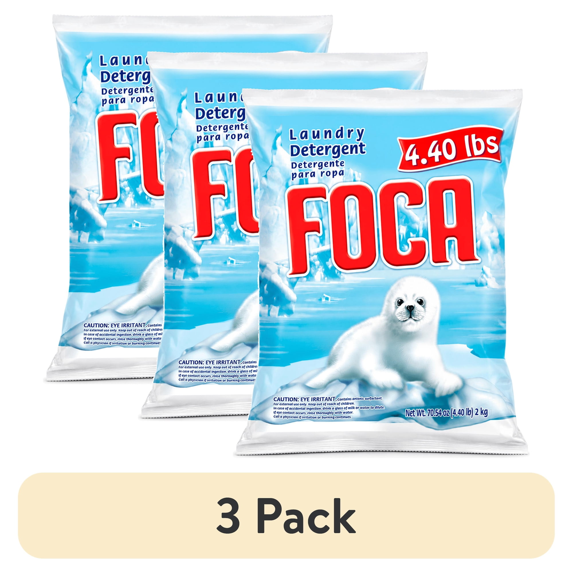 (3 pack) Foca Powder Laundry Detergent for Tough Stains, Enzyme Formula, 4.40 lbs