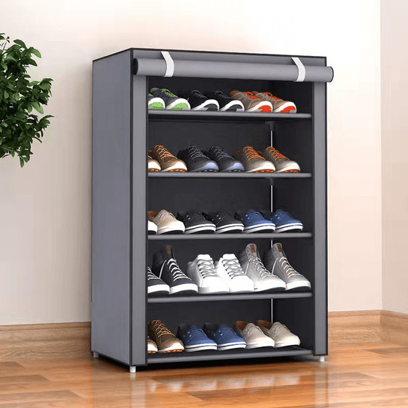 6-Tier Non-Woven Shoe Rack, Space-Saving Vertical Shoe Storage Organizer for Entryway Closet Dormitory, Large Capacity Breathable Dustproof Portable