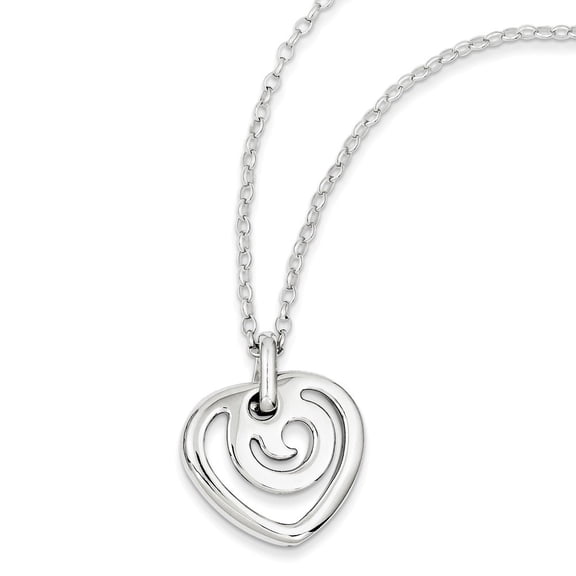Sterling Silver Polished Heart Pendant Necklace - 6.6 Grams - 16 Inch