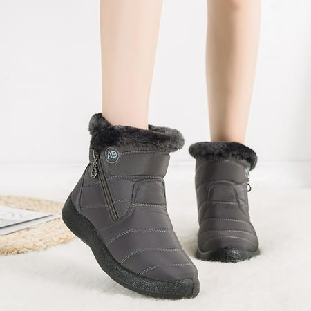 

Foraging dimple Women s Snow Boots Winter Short Bootie Waterproof Footwear Warm Shoes Gray