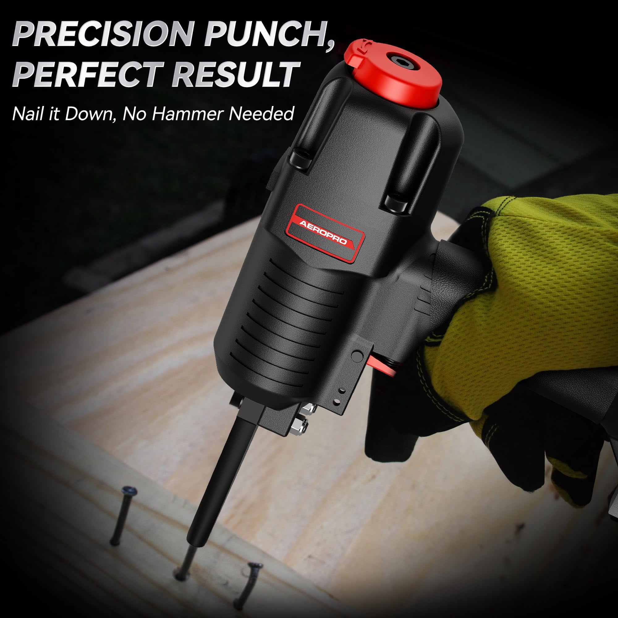 AeroPro 700V Professional Grade Heavy Duty Pneumatic Punch Nailer/Nail Remover with Extra Driver and Bumper, Long Nail Nose, 2-3/4” 6mm Diameter for 1-4 Inch Nails, 9-16 Gauge
