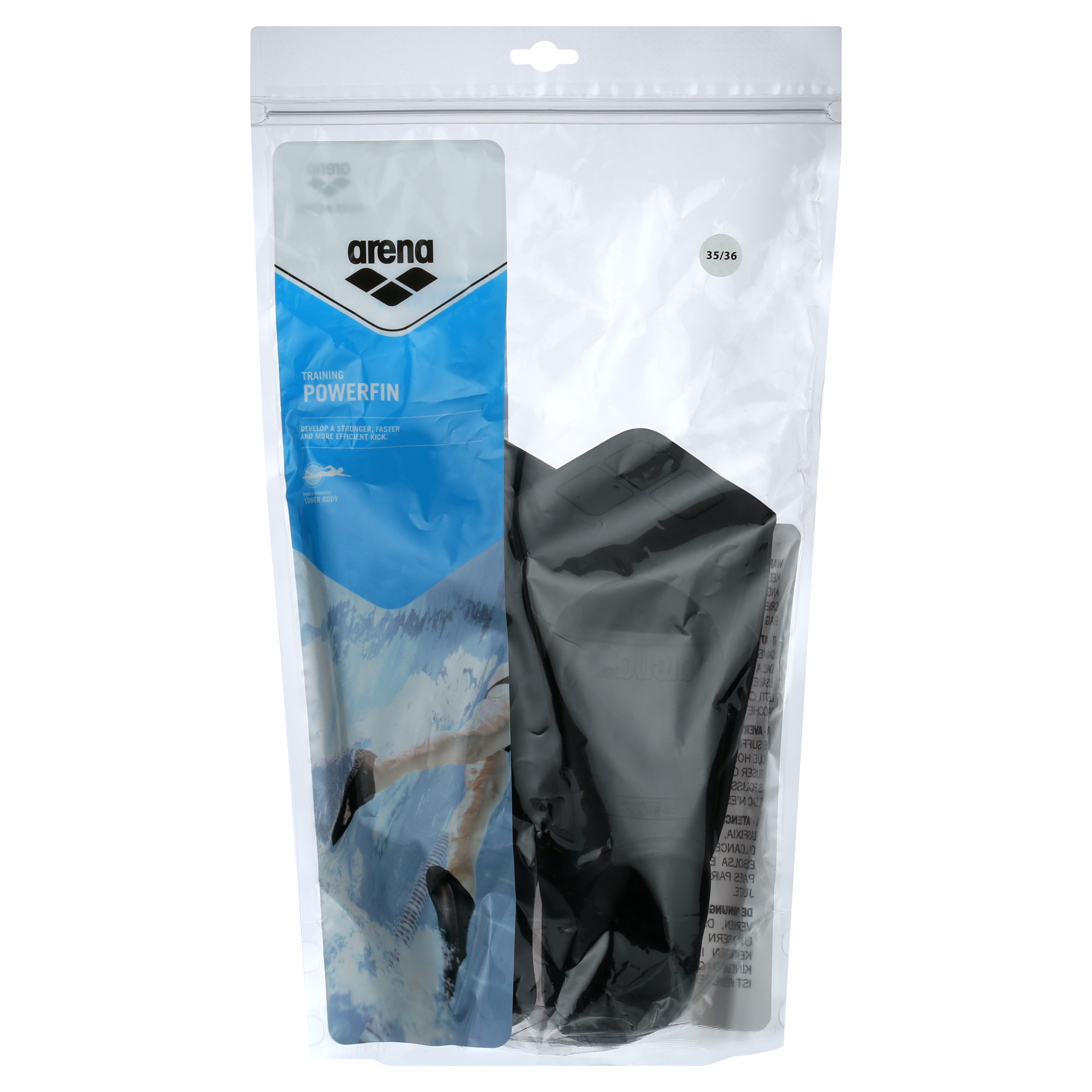 Arena POWERFIN Swim Fins in Black-Silver, Size 4
