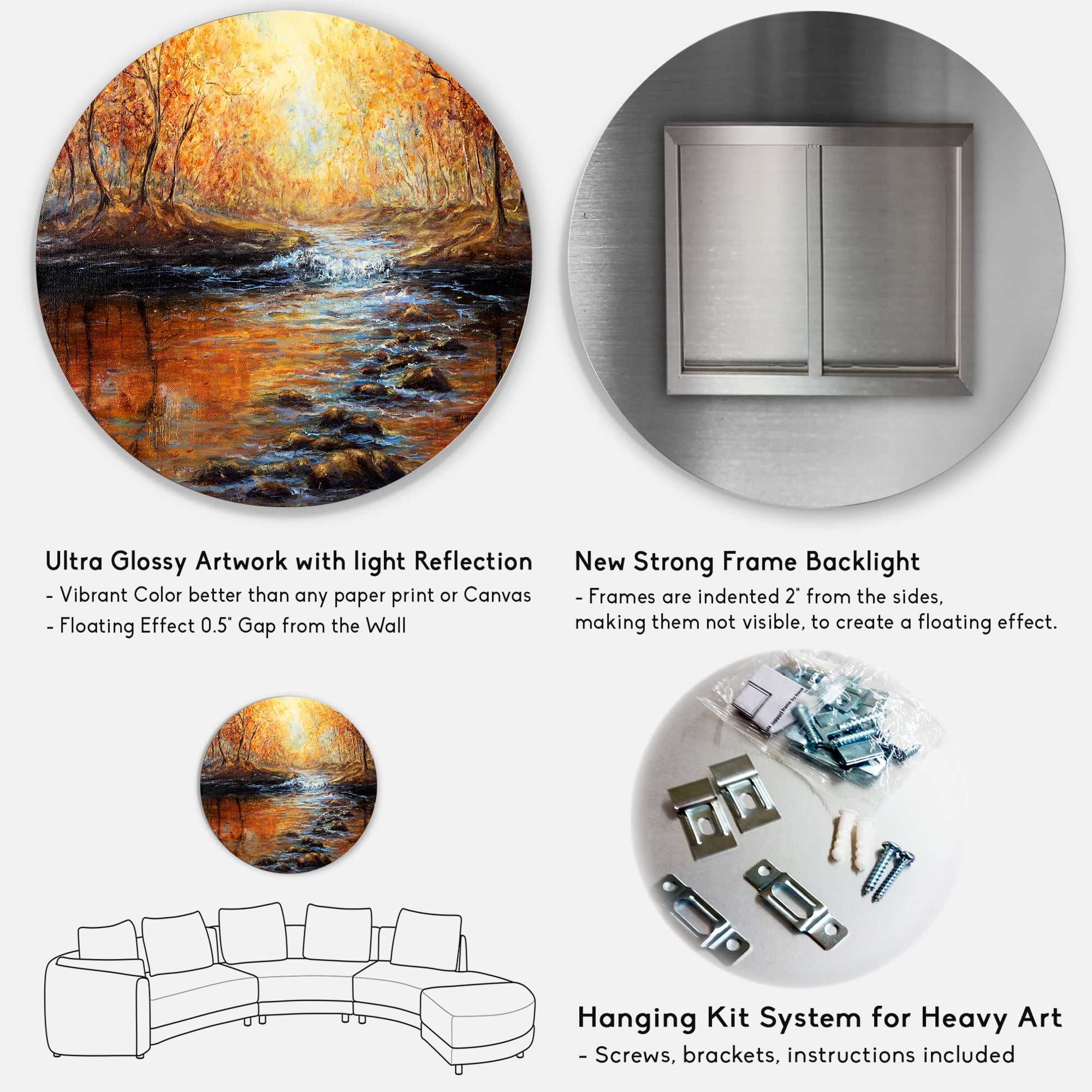 Designart 'Sunrise Glow In The Autumn Forest' Lake House Circle Metal Wall Art 11x11 - Disc of 11