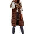 thumbnail image 4 of Uaswgudfs Women's Long Puffer Vest with Removable Faux Fur Hood, Side Zipper Sleeveless Winter Jacket with Pockets - Casual Outerwear Brown 2XL, 4 of 9
