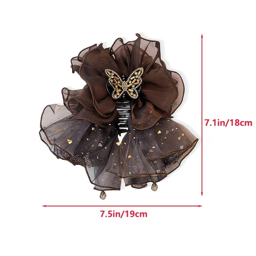 1pc, rhinestone mesh acrylic hair clip, women's retro elegant shiny rhinestone butterfly mesh large updo hair clip, shark clip, suitable for daily and holiday party wear