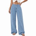 thumbnail image 2 of Stralyhd Wide Leg Jeans for Women Elastic Waist Low Rise Denim Pants Spring Summer Casual Jean Baggy Lightweight Straight Palazzo Pants Blue S, 2 of 5