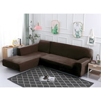 Topchances Thick Plush Sofa Covers for Sectional sofa L-shape Couch, 2pcs Polyester Fabric Stretch Slipcovers 3 seater(74"-90")    3 seater(74"-90")  with 2pcs Pillow Covers