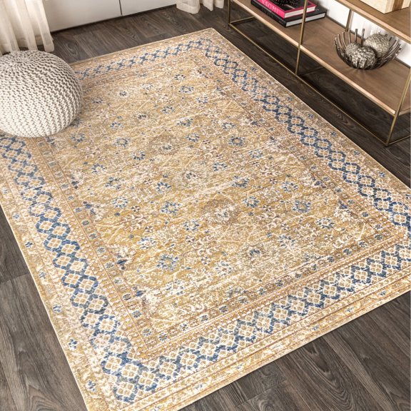 JONATHAN Y SHABBY CHIC 8 x 10 Area Rug, Stirling English Country Argyle - Blue/Gold, SBC301A-8