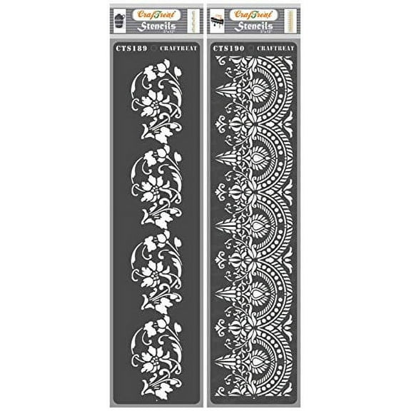 CrafTreat Flourish Border Stencils for Painting on Wood, Canvas, Paper, Fabric, Floor, Wall and Tile - Border3 and Border4 - 2 Pcs - 3x12 Inches Each - Reusable DIY Art and Craft Stencils
