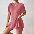 thumbnail image 2 of MXUIKV Workout Sets for Women Lightweight Summer Loose Fitted Side Slit Hem T-Shirts Tight Shorts(X-Large,Watermelon Red), 2 of 7