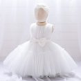 thumbnail image 6 of Ruyang Toddler Baby Tulle Dress Bow Flower Print Pleated Smocked Dresses Elegant Cute Ruffles Sleeve Summer Casual Dresses, 6 of 9