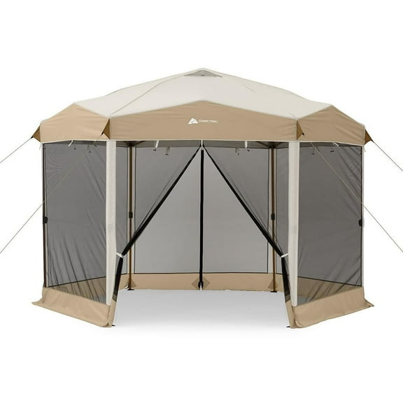 Ozark Trail 12' x 10' Glamping Hexagon Lighted Canopy, Brown, Glamping Canopy