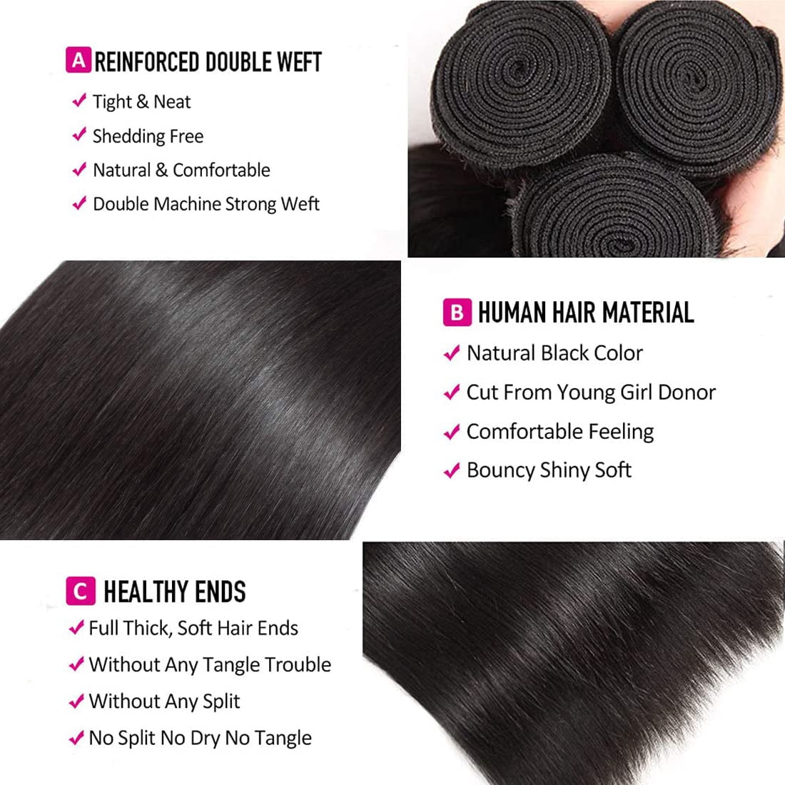 USTAR Straight Hair 1 Bundles Brazilian Virgin Human Hair Natural Black Color #1B Bundles Straight 10 Inch 100% Unprocessed Virgin Hair Straight Weave Hair Human Bundles