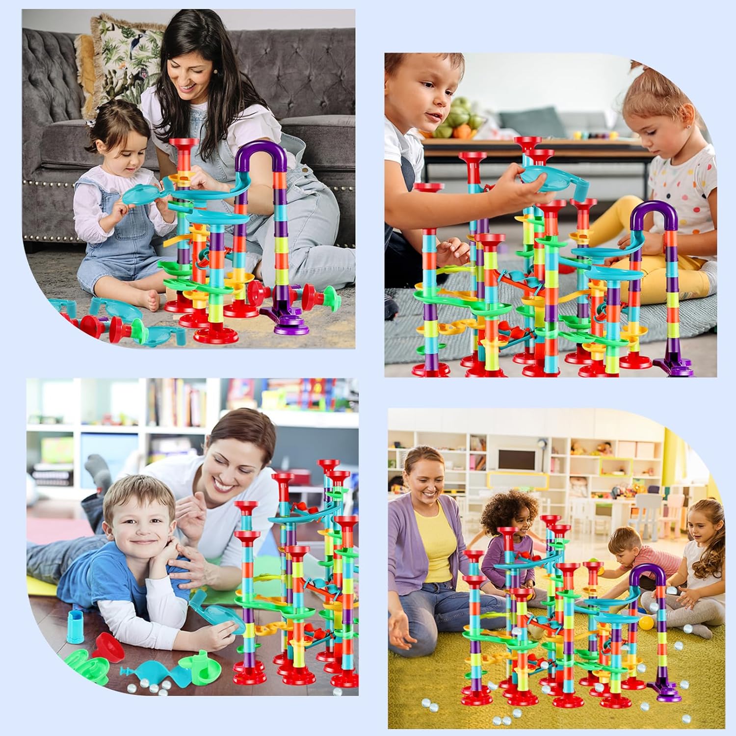 197Pcs Marble Run,Marble Maze Game Construction Building Blocks Toys for Kids,Marble Track Game Educational Learning Toy for Boys Girls Birthday Gifts(147 Parts+ 50 Glass Marbles)