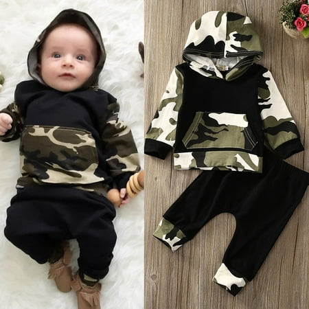 

Camouflage Newborn Baby Boys Toddler Hooded Tops +Long Pants Outfits Set Clothes