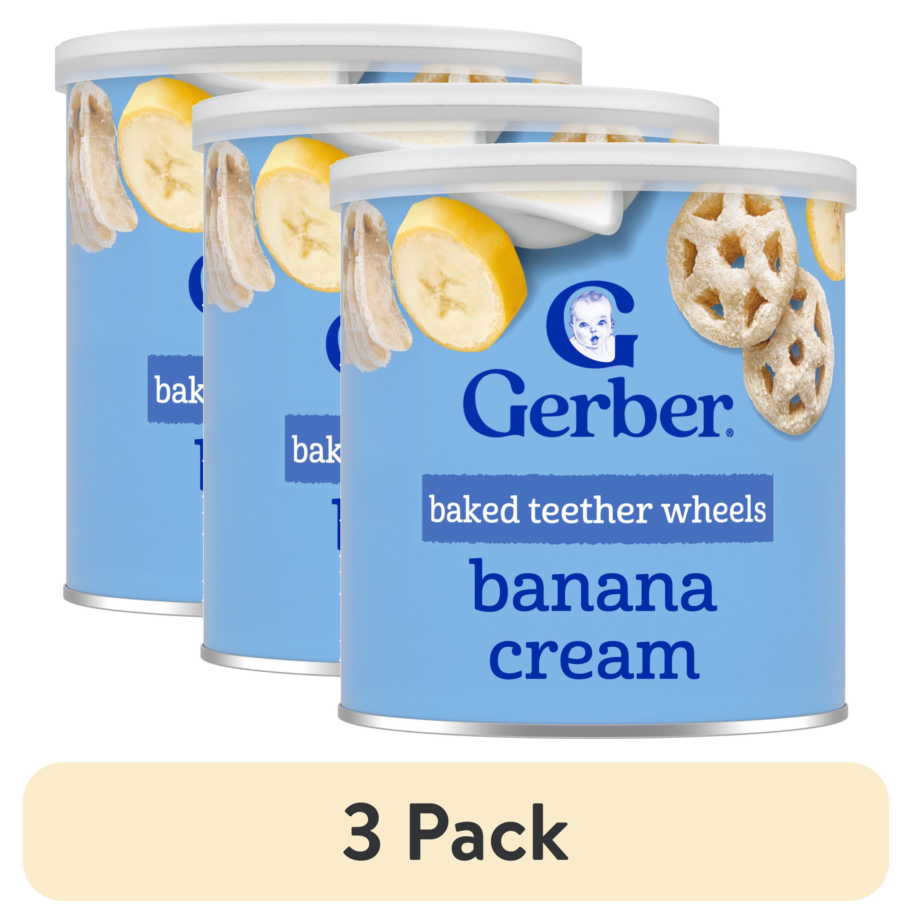 (3 pack) Gerber Snacks for Baby Teether Wheels, Banana Cream, 1.48 oz Canister