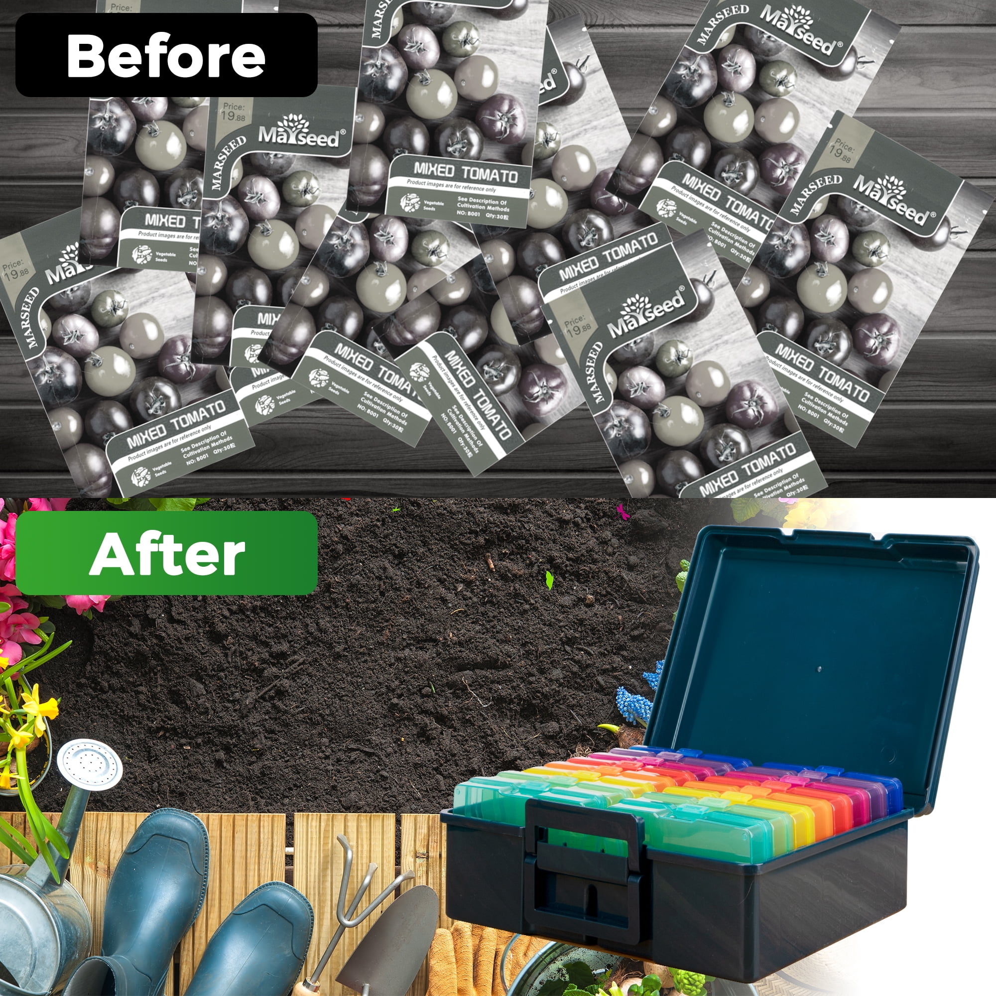 Find Scrapblooms Dark Green Seed Packets Storage Organizer For Gargen Planting，16pcs 4×6 inch Colorful Seed Boxes With 16 pcs seed bags
