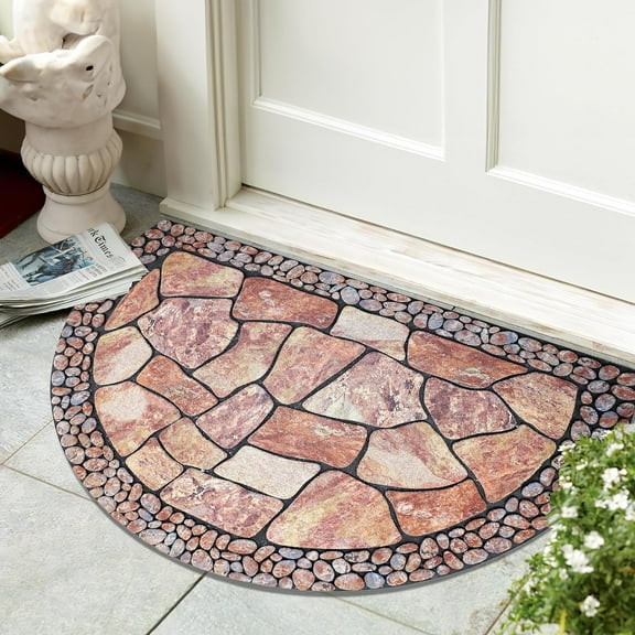 Decorative Doormat Outdoor Rubber Mat for Front Door Entrance Mat Indoor 2x3 Rug for Front Door Entry Non Slip Mat Outside Doormat Half Round (Cobble)