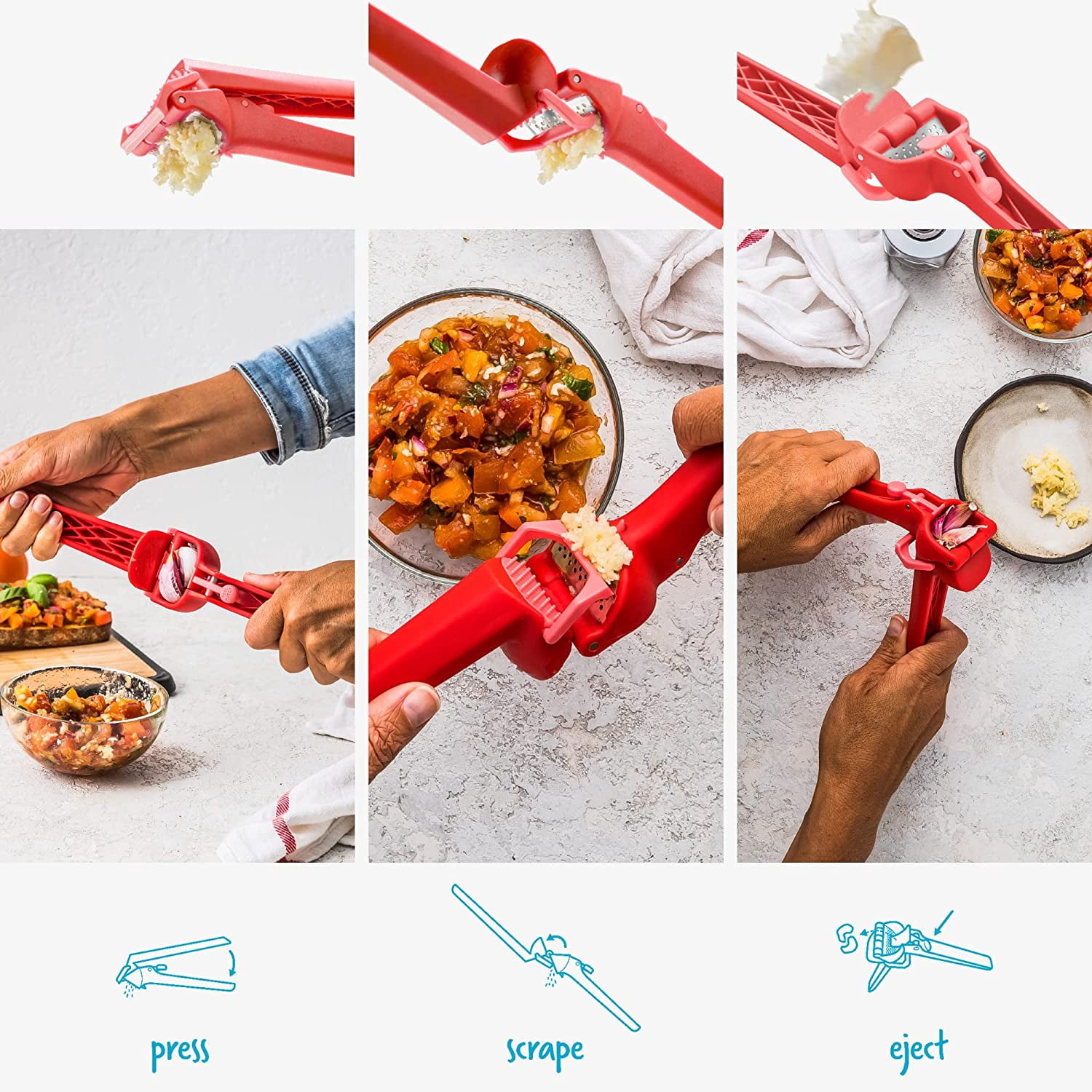 Garject Lite 2-In-1 Garlic Peeler, Press & Mincer with Peel Ejector, Nylon - Red