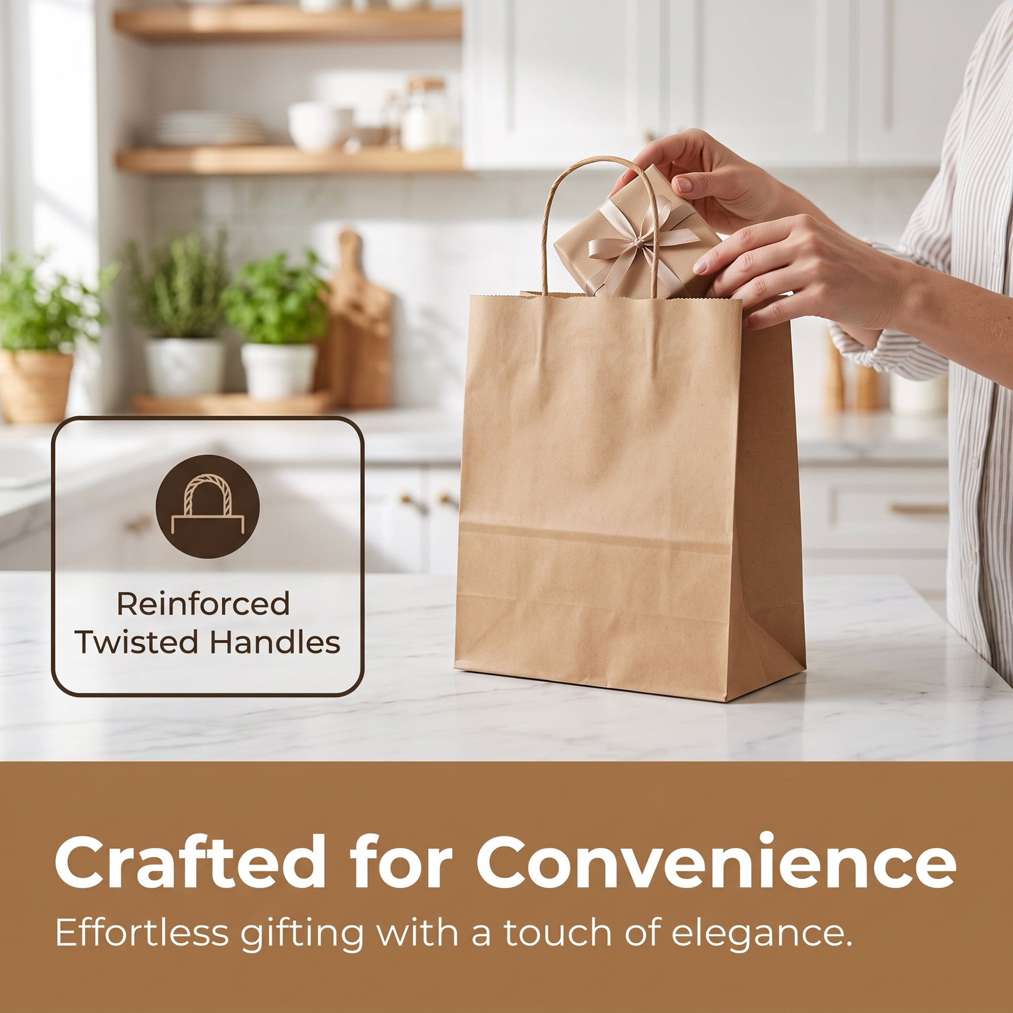 Unique Bargains 10Pcs Heavyweight Premium Gift Bags with Handles Brown 8.3" x 4.3" x 10.6"