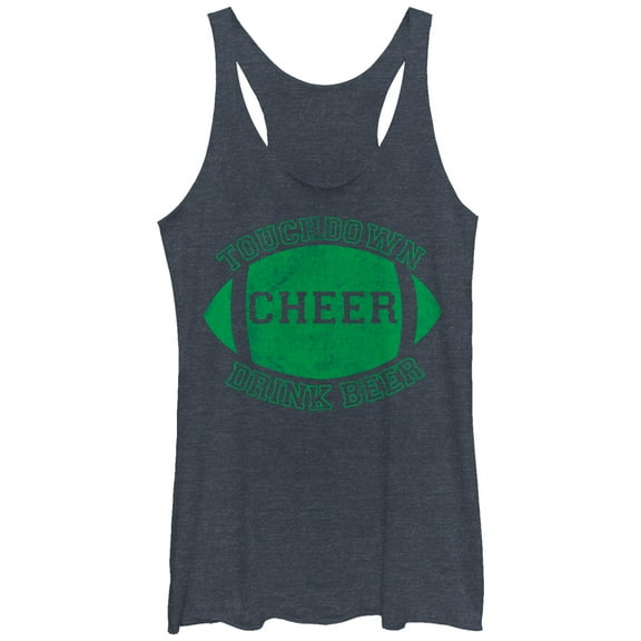 Women's CHIN UP Football Touchdown Cheer Drink Beer  Racerback Tank Top Navy Blue Heather Medium
