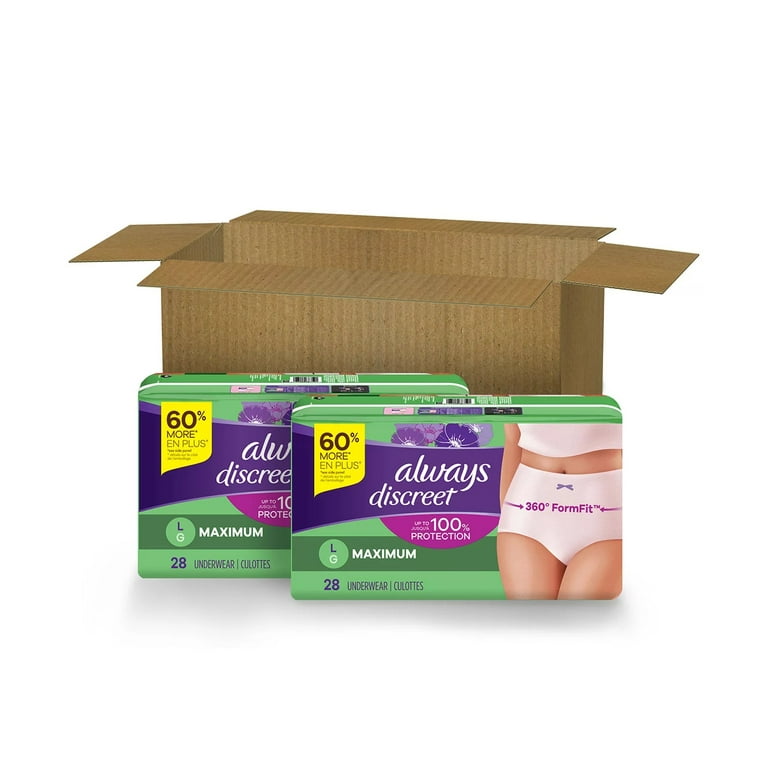 Always Discreet Incontinence & Postpartum Incontinence Underwear for Women  - Maximum Absorbency - Large - 56ct