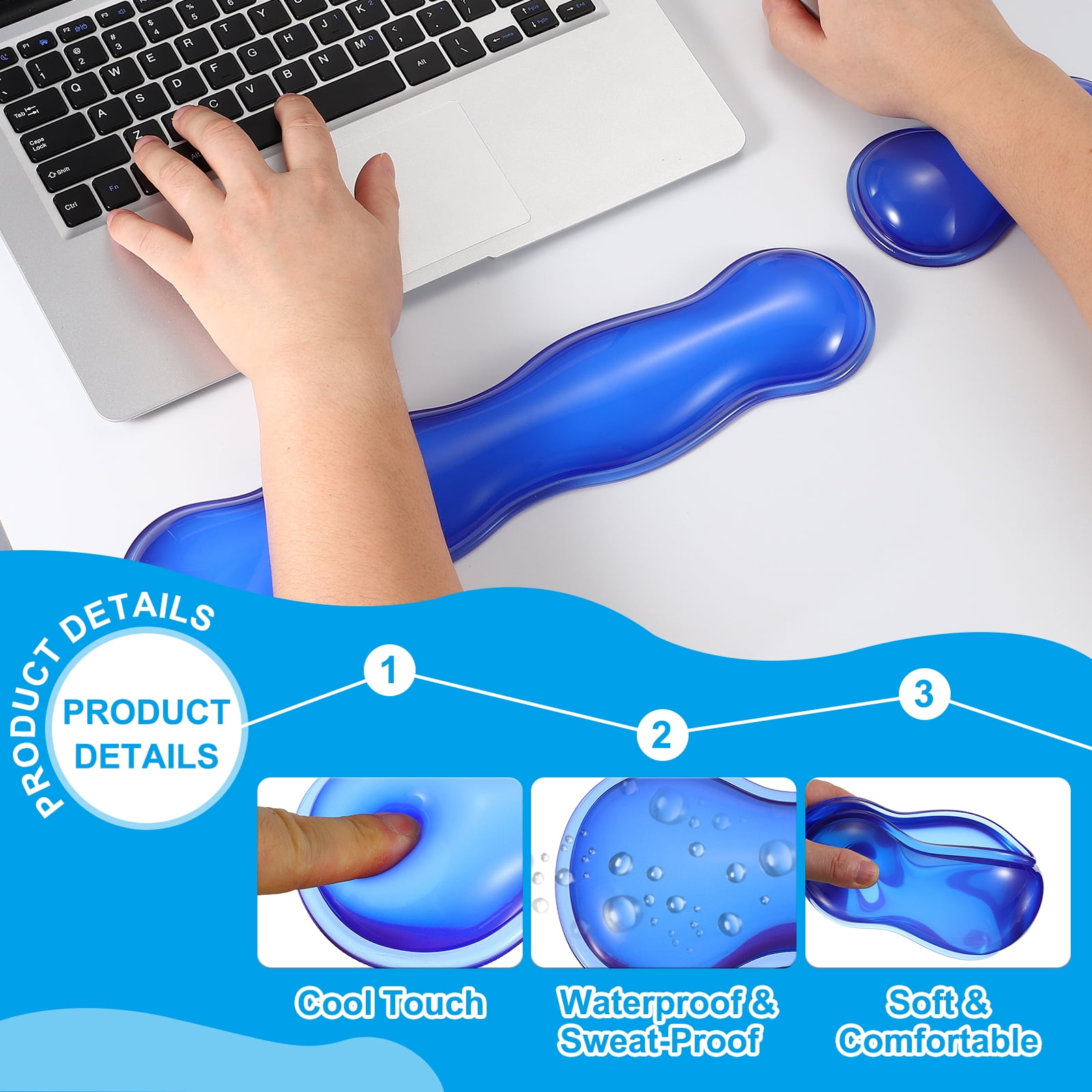 Uxcell Gel Wrist Rest, Gel Mouse Pad Mouse Wrist Support for Keyboard and Mouse Ergonomic,Pad Set Blue