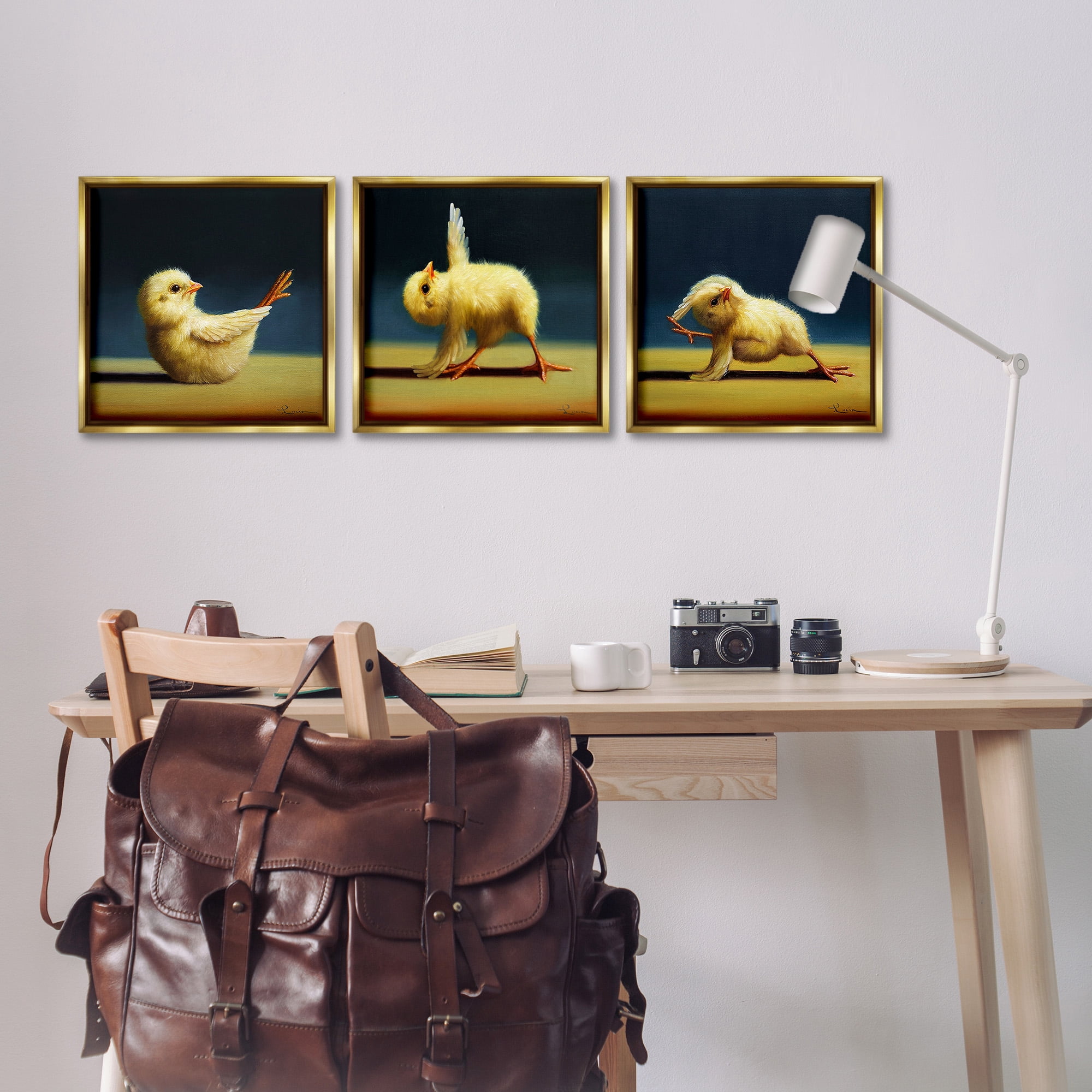 Stupell Industries Yoga Chick Trio Funny Farm Animals Animals & Insects Painting Gold Floater Framed Canvas Art Print Wall Art, 18 x 18, Set of 3