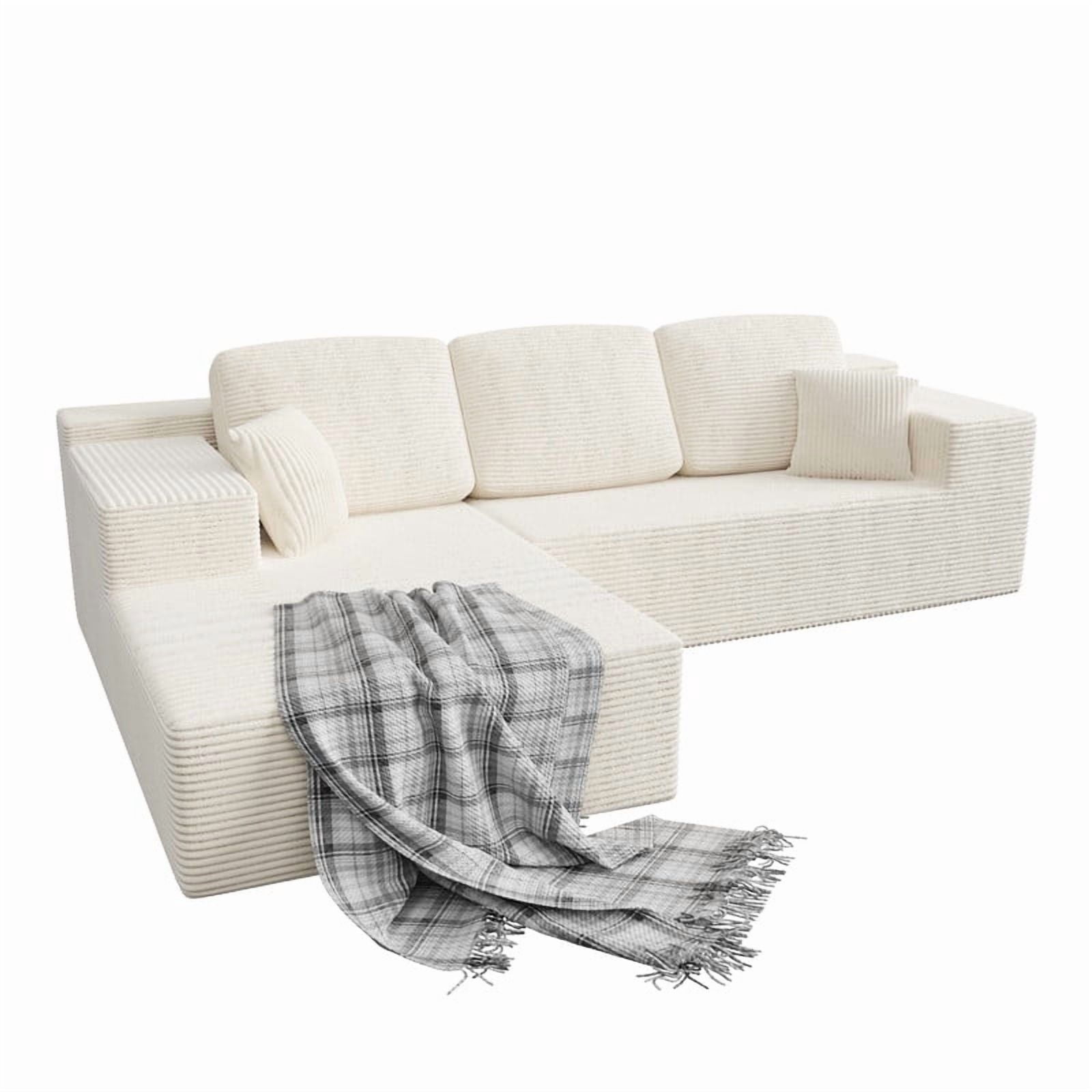 Homall 108" Cloud Sectional Sofa, Boneless Couch with L-Shape Chaise, Modular Couch with Deep Seat, No installation for Living Room & Apartment, Corduroy Beige