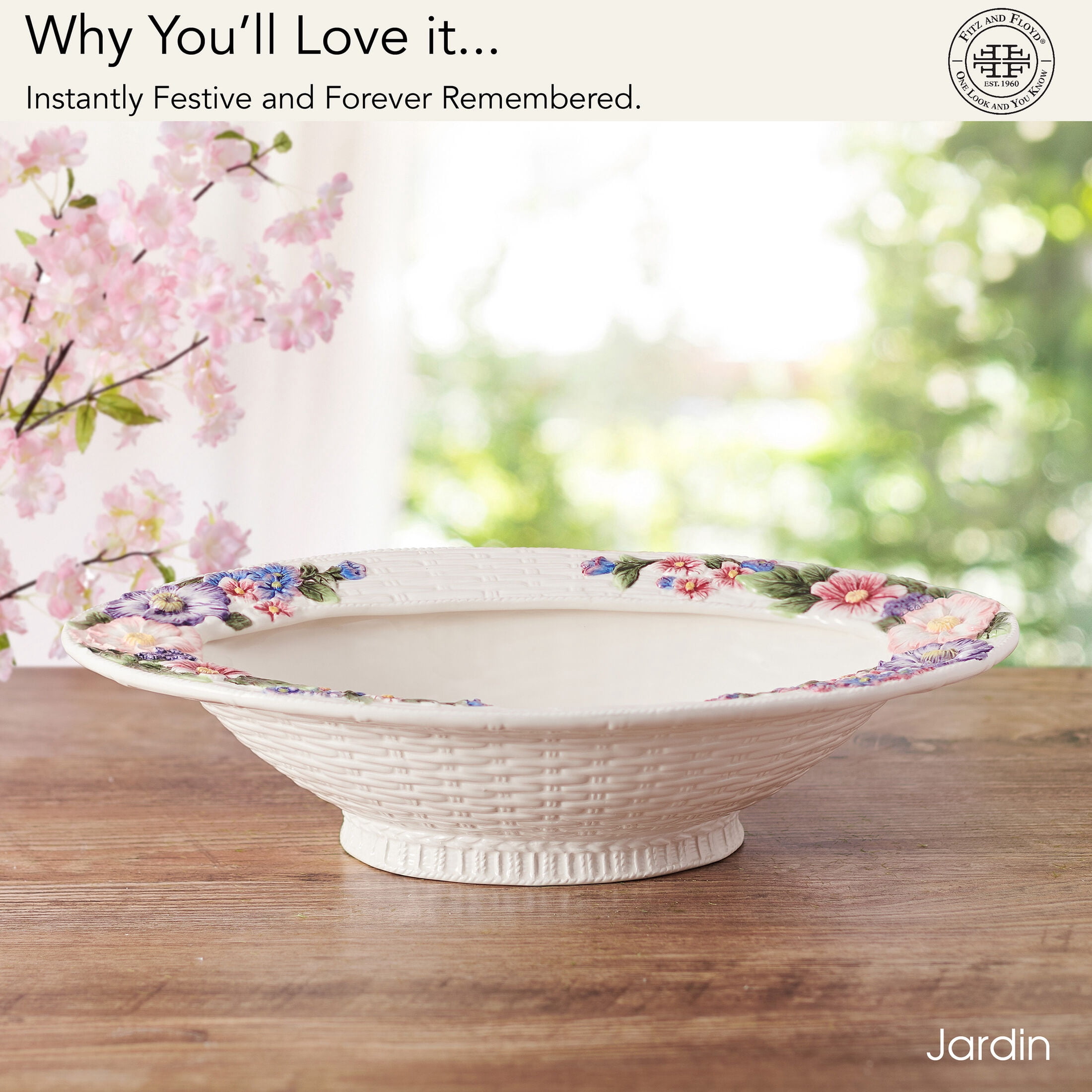 Fitz and Floyd Jardin 18 in Earthenware Bowl