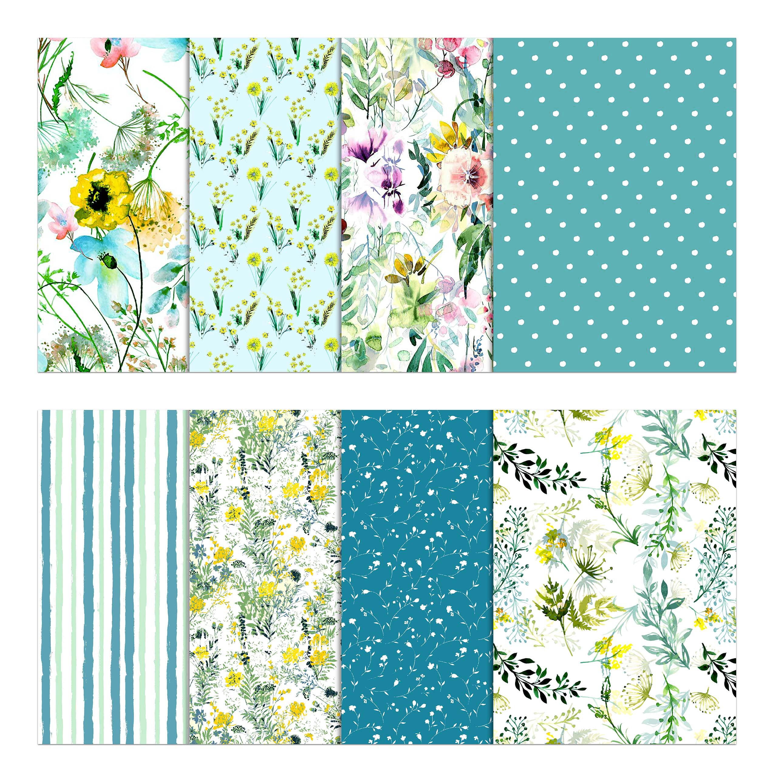 Soimoi 8 Pc Fat Quarter Bundle,Watercolor FloralPrint 18"x 22"DIY Patchwork-100% CottonPre-Cut Quilting Fabric Turquoise & Teal Blue