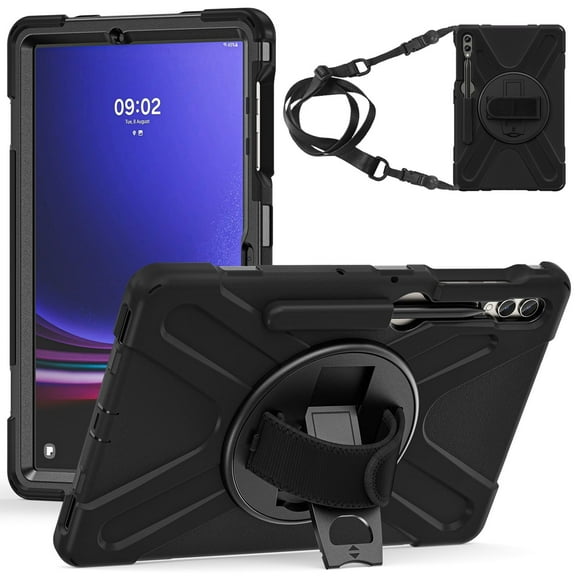 XYX Case for Samsung Galaxy Tab S9  12.4 inch SM-X810/SM-X816B with 360 Degree Rotating, Hand Strap, Shoulder Strap, Black