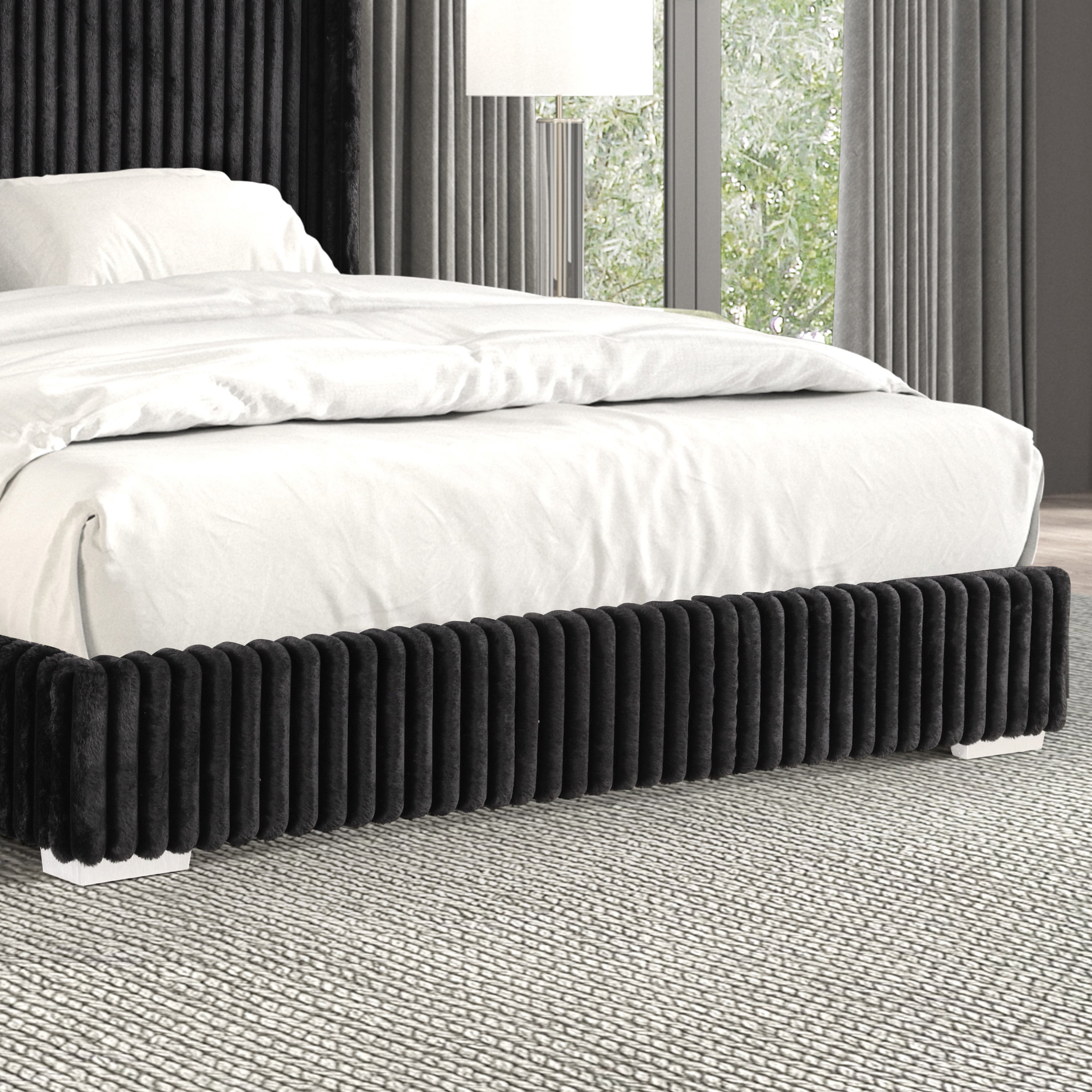 Furniture of America Cafein Kids Twin Extra Tall Tufted Fabric Wingback Mattress Ready Bed, Black