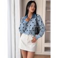 thumbnail image 6 of Women's Denim Collar Polka Dot Cropped Button Knit Sweater Jacket Cardigan Light Blue XXL, 6 of 8
