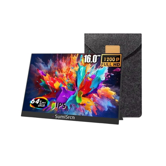SumiScrn Portable Monitor 16" 1200P FHD IPS Monitor, HDMI HDR Display, Ultra-Slim, Plug&Play IPS for Laptop PC Mac Xbox PS4/5, Gaming