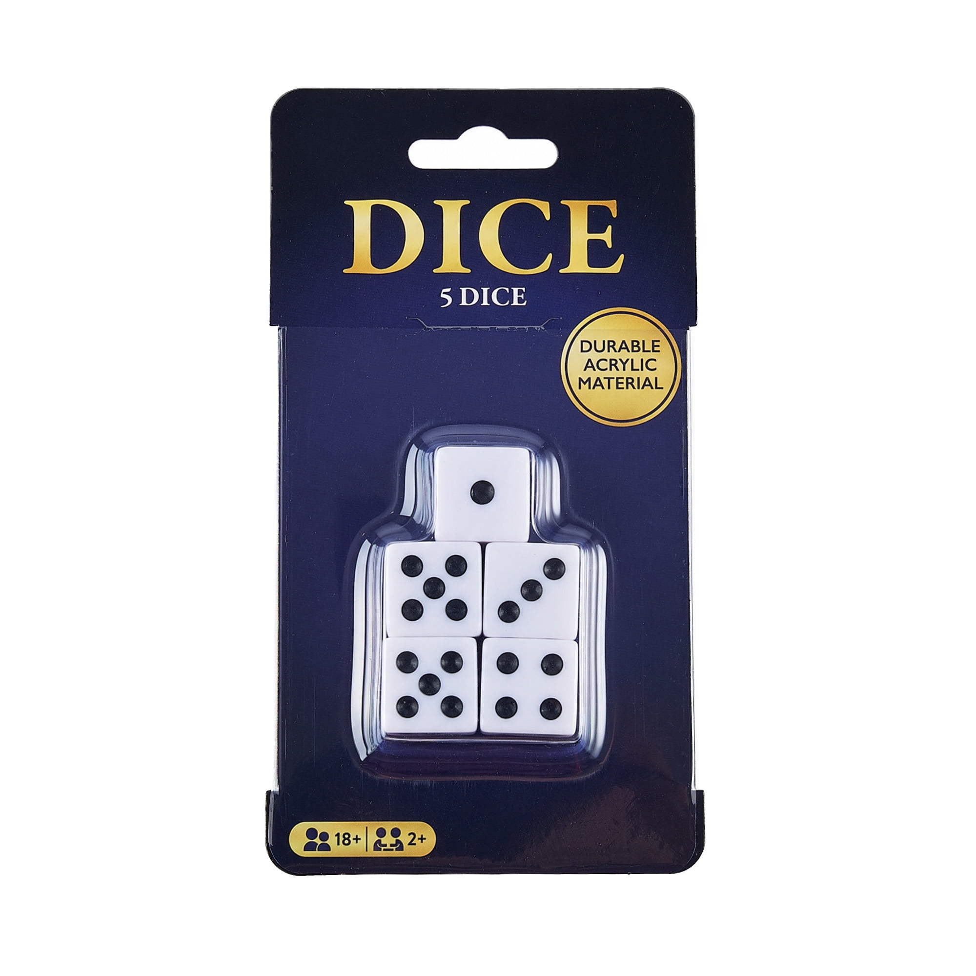 Classic White Game Dice for Playing Board and Card Games, 5-Pack Set - 16mm Regular Six-Sided Dice, Age Group 18+