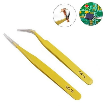 2 Pcs Precision Stainless Steel Anti-static Tweezers Electronic Phone Repair Tool