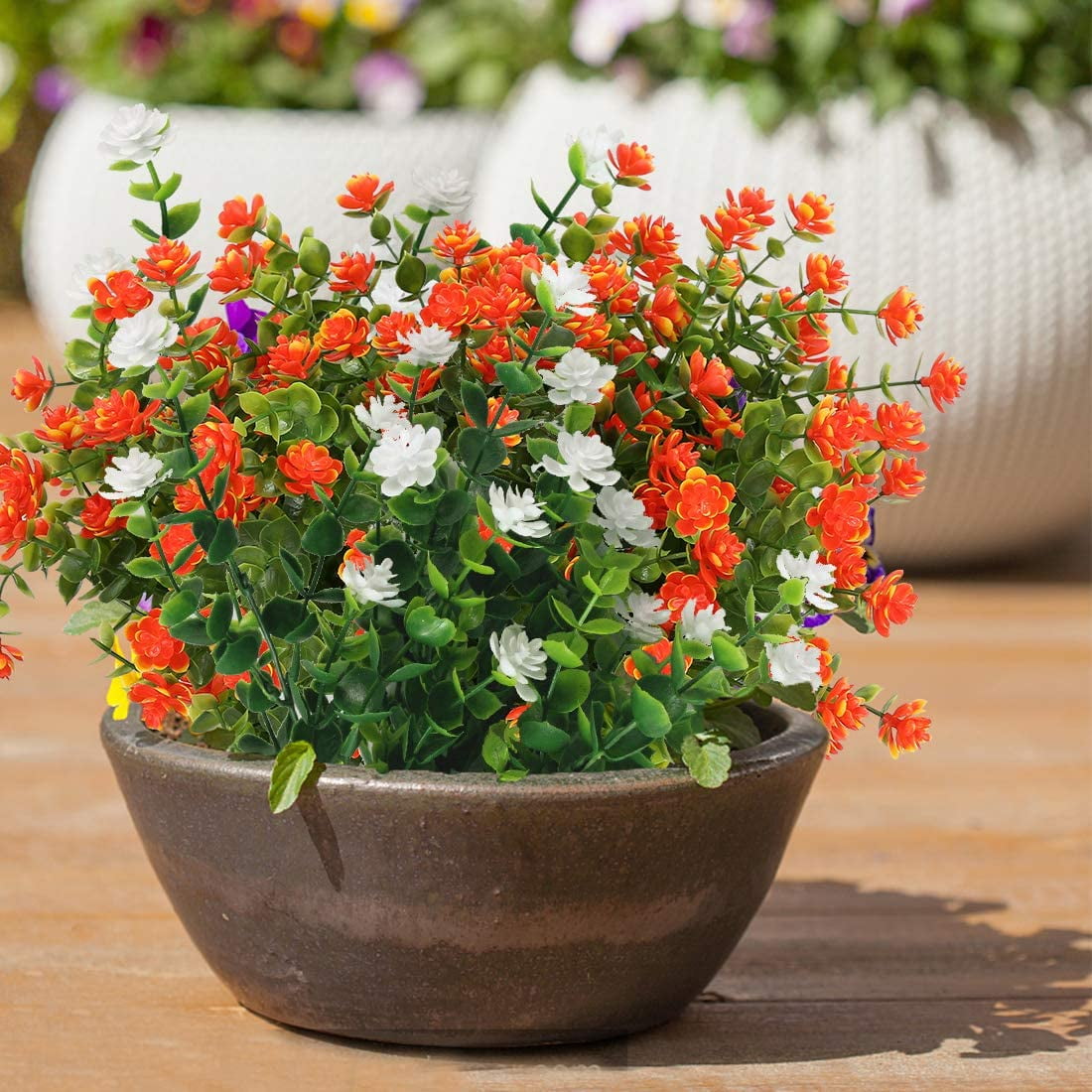 Morttic 12 Bundles Artificial Flowers, Fake Artificial Greenery UV Resistant No Fade Faux Plastic Plants for Wedding Bridle Bouquet Indoor Outdoor Home Garden Kitchen Office Table Vase(Orange Red)