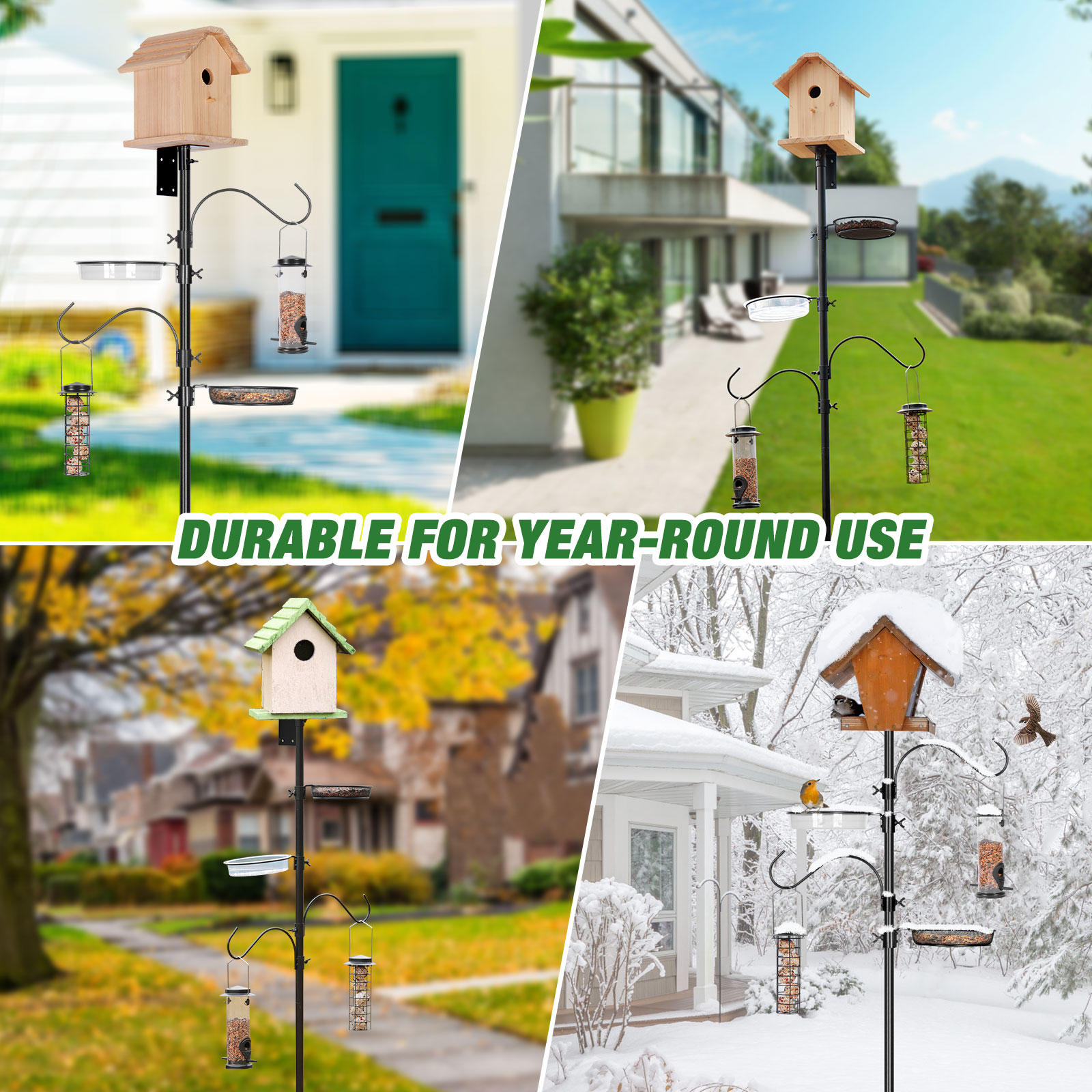 Urban Deco Bird House Pole Mount Kit 80 Inch with 2 Hanging Hooks - Heavy Duty Adjustable Bluebird Feeder Support Rod Stand Set for Outside, Yard, Garden
