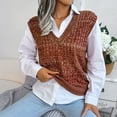 thumbnail image 6 of Women's V Neck Knit Sweater Vest Preppy Style Dressy Casual Loose Sleeveless Knitwear Tank Sweater for Women Teen Girls, 6 of 7