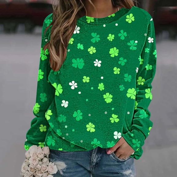 Pincandy Women's St. Patrick's Day Raglan Long Sleeve Round Neck Unhooded Casual Sweatshirt