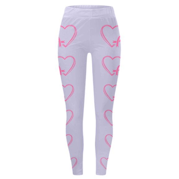 Breast Cancer Awareness Leggings For women Pink Ribbon Heart Print High Waist 4-Way Stretch Soft Leggings for Workout Gym Casual
