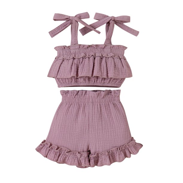 Bermudas Baby Girl Kids Sling Tops + Shorts Ruffle Top sin mangas + Shorts Set (Púrpura 4t) Ygjytge Púrpura T 3-4 años Única para Niña